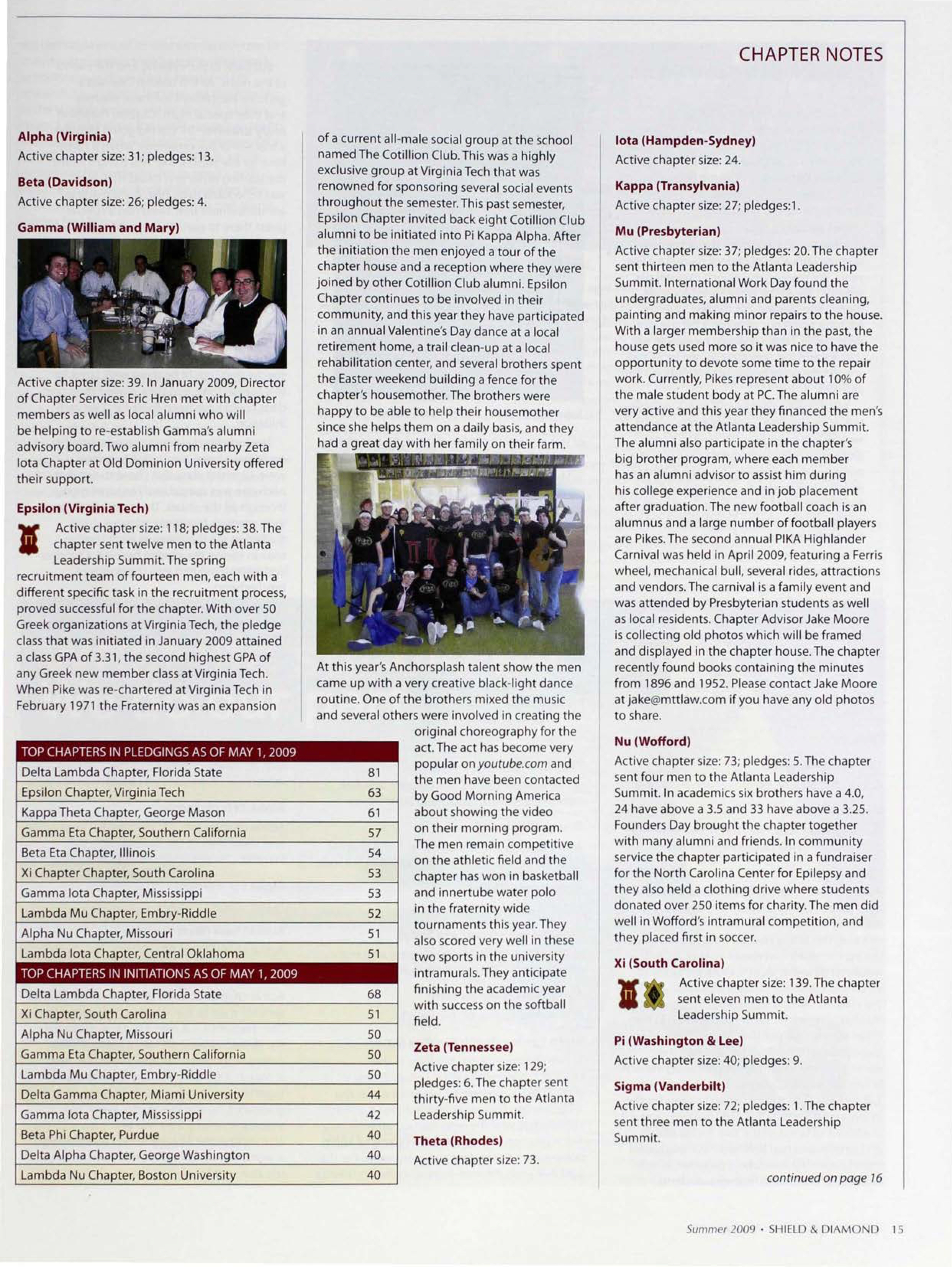 Chapter Notes, Summer 2009